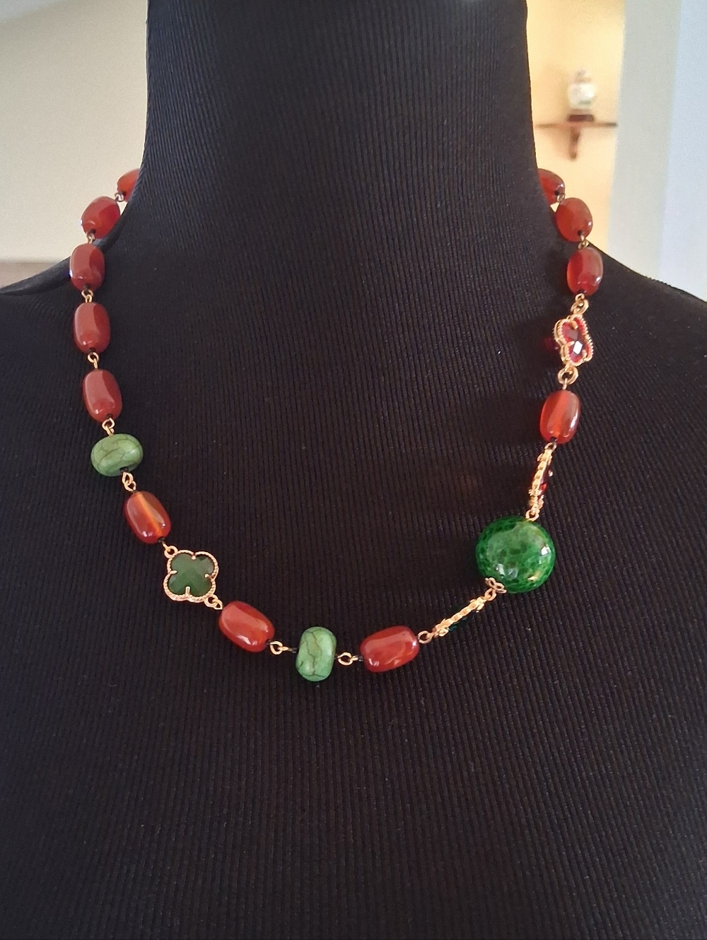 Nautral Agate Stone Necklace. Earthtones NIB 22"L